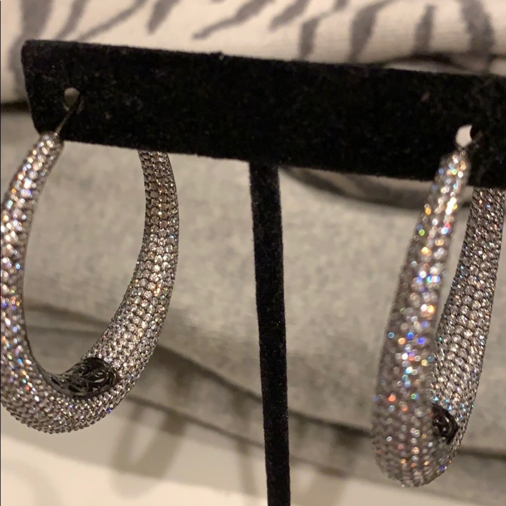 Crystal and black large evening hoops